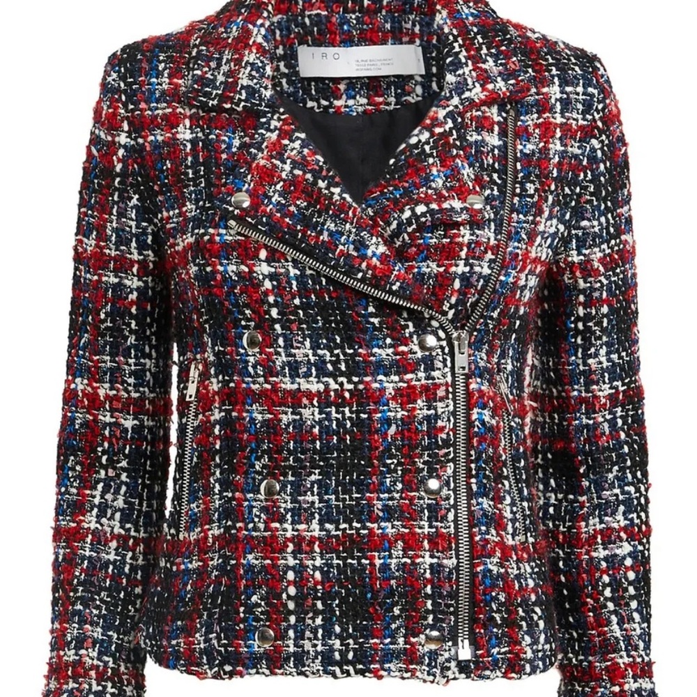 IRO Sloane Tweed Moto Jacket In Plaid Size EUR 34?/Fits XS or S MSRP $795